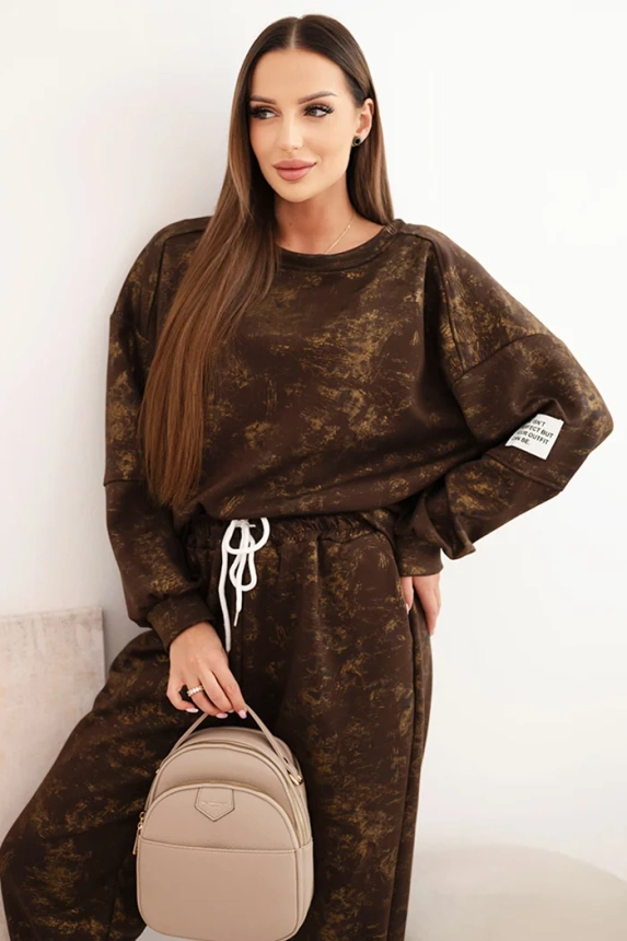 Damen Oversize Trainingsanzug aus Viskose mit verlängertem Sweatshirt und Used-Effekt braun
