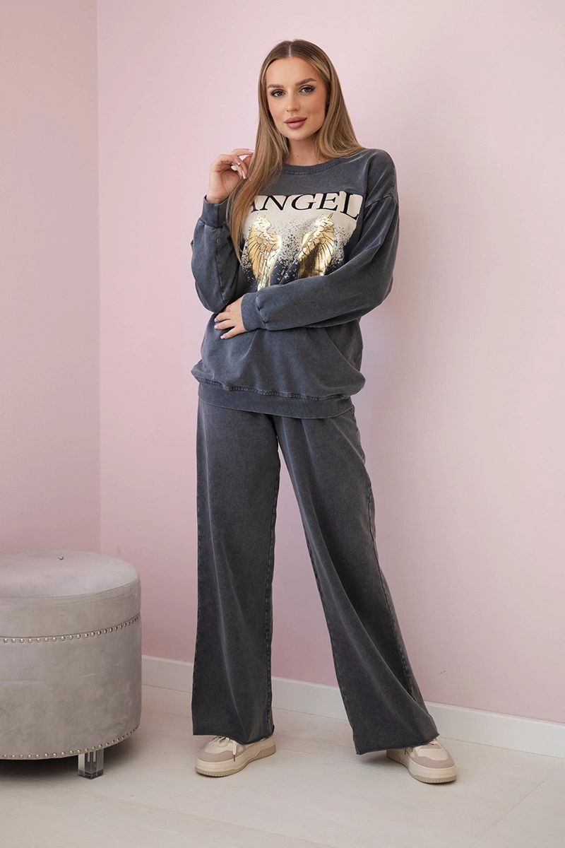 Komplet bawełniany dekatyzowany Angel bluza + spodnie grafitowy zdjęcie 2