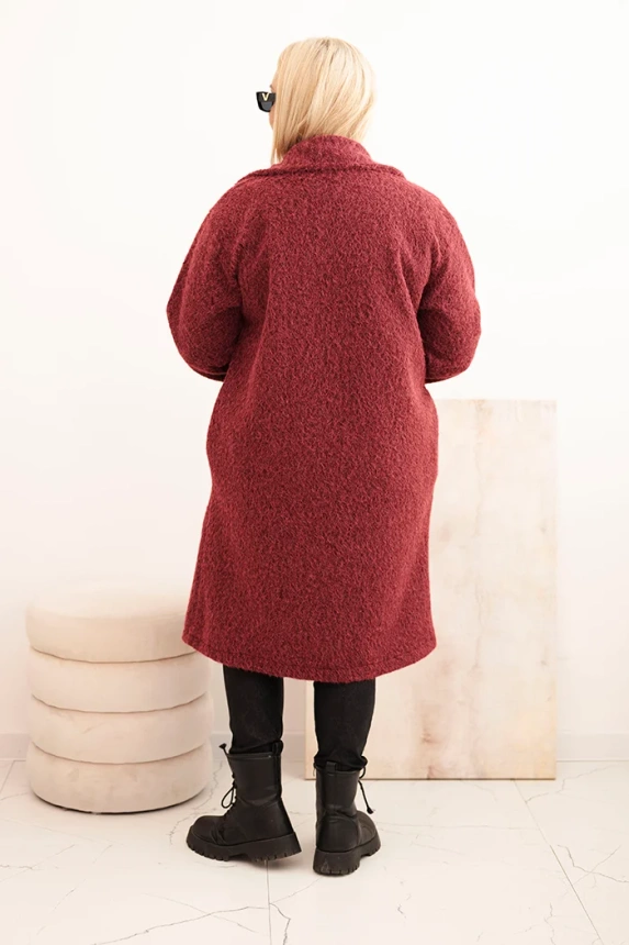 Plus Size women's coat with wool and a large collar burgundy