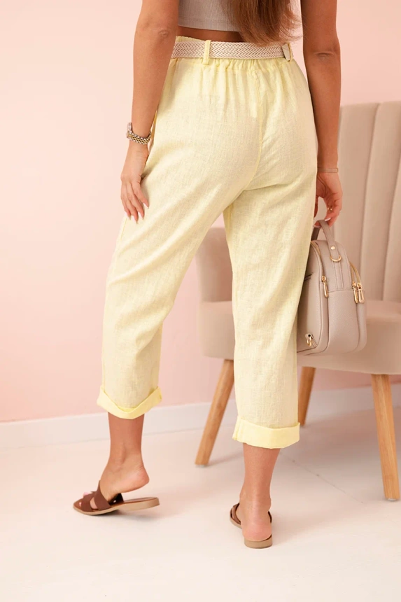 Damen Leinen-Baumwollhose mit Gürtel gelb