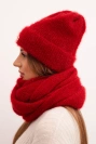 Damen-Set mit Mütze und Loop aus weichem Strick rot