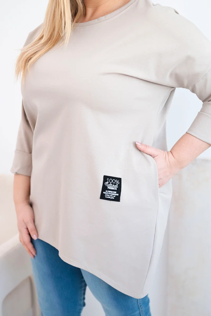 Dámska blúzka Plus Size s dlhším zadným dielom a dlhým rukávom tmavohnedá