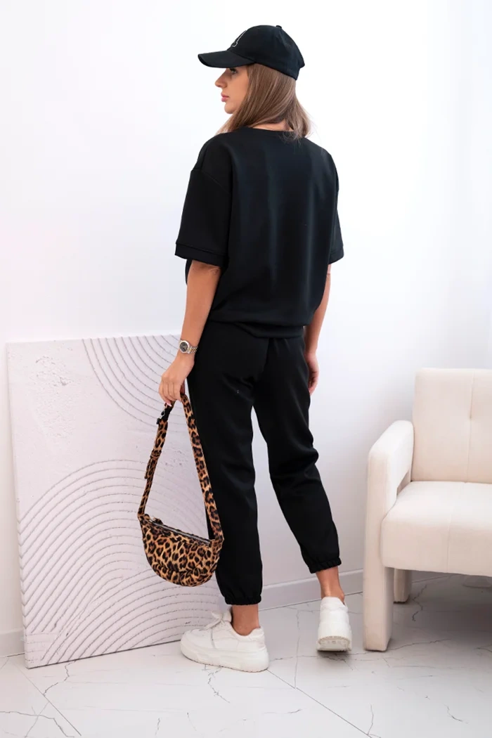 Women's viscose set with short sleeves and trousers black