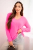 Women's sweater made of soft knit with a V-neck neon pink