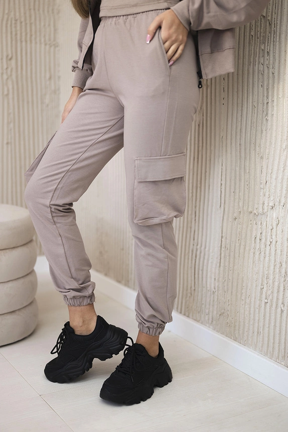 Set 3 in 1 sweatshirt + top + pants dark beige