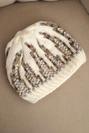 Women's winter knitted hat with decorative weave K454 ecru + gray