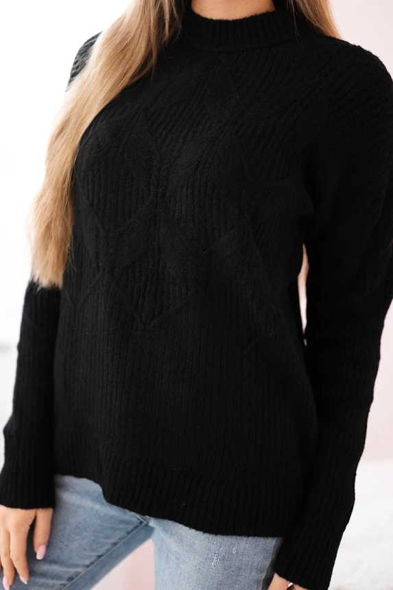 Über den Kopf gezogener Pullover mit modischem Gewebe schwarz