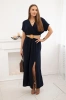 Long dress with a decorative belt navy