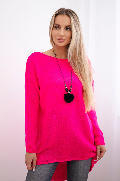 Sweter z naszyjnikiem różowy neon