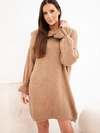 A sweater women's long with wool blend and turtleneck dark camel