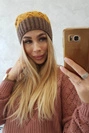 Čapica s fleece Bibiana K264 mocca + horčica