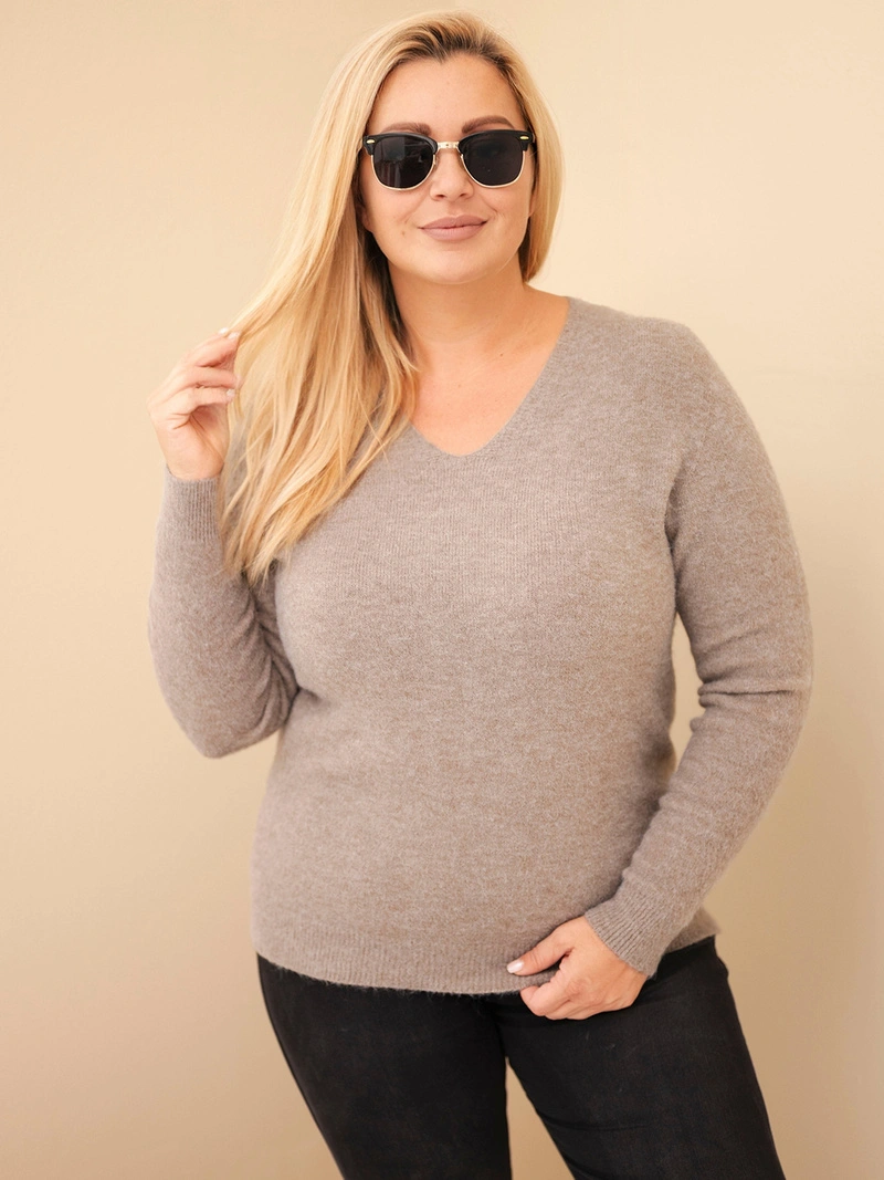 Damenpullover in Übergröße aus Baby-Alpaka mit langen Ärmeln fango