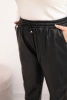 Moteriškos Plus Size šiltos ekoskinos kelnės su aukštu liemeniu juodos
