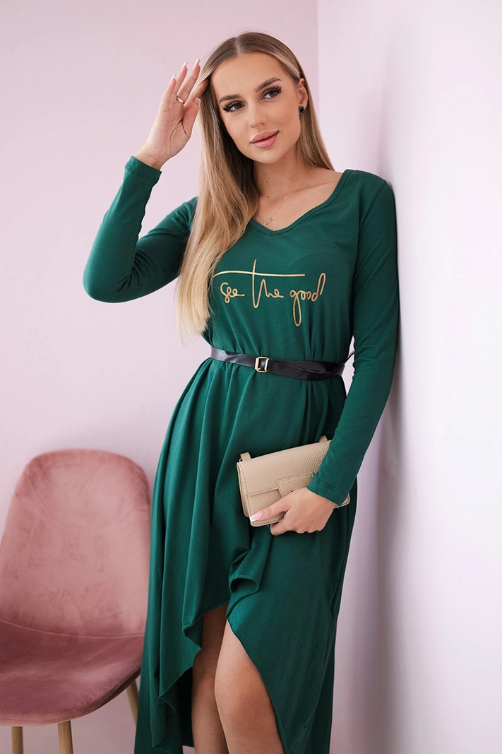 Kleid mit Ziergürtel und Aufschrift dunkelgrün