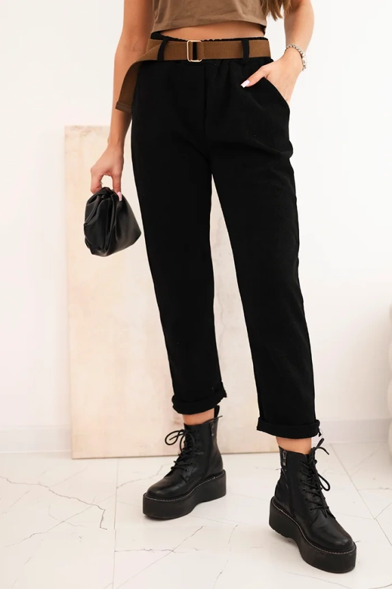 Damenhose mit Gürtel in gestreift schwarz