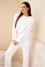 Women's butter-soft viscose set with side stripes ecru