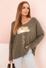 Damenbluse aus Viskose mit langen Ärmeln und goldenen Blumenmuster khaki