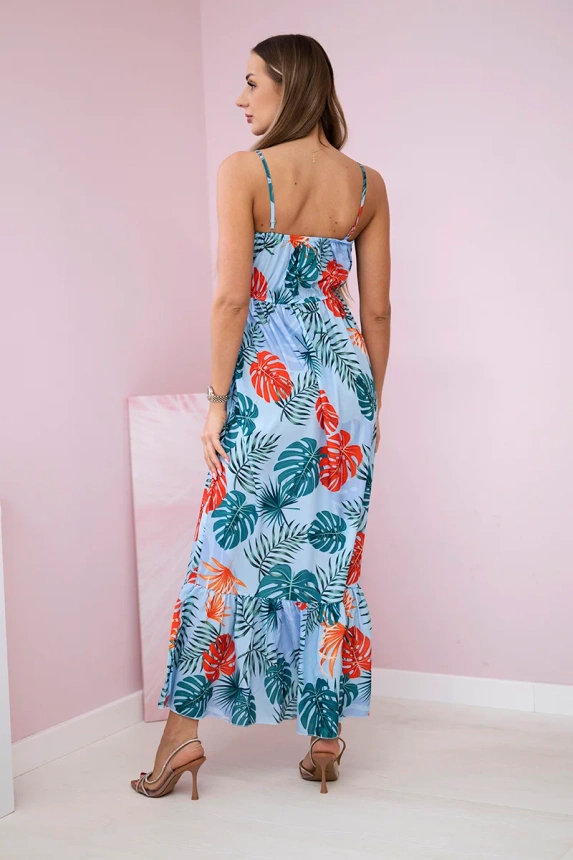 Dress with a leaf motif azure