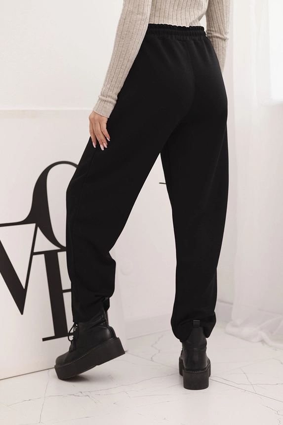 Elegante Damenhose mit hohem Bund und Bindegürtel schwarz