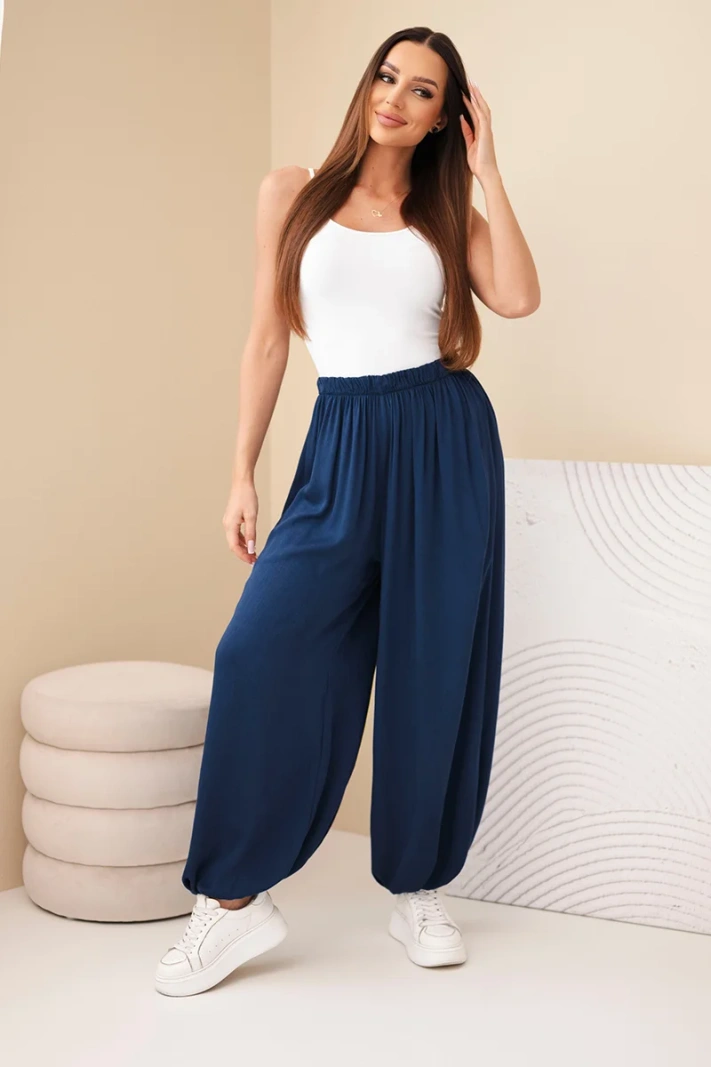 Damen-Viskosehose mit weitem Bein dunkelblau