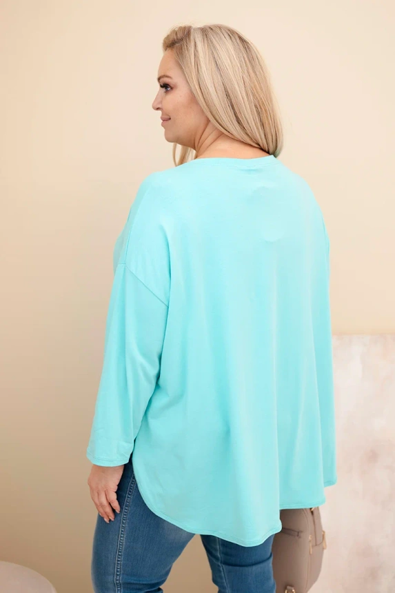 Dámska blúzka Plus Size z bavlnou s vreckom a podhnutým rukávom mätová