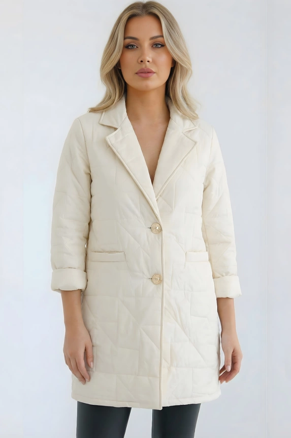 Damenjacke Plus Size gesteppt mit dekorativen Knöpfen und Kragen hellbeige