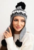 Women's winter wool hat with ear flaps and pom-poms K436 dark gray