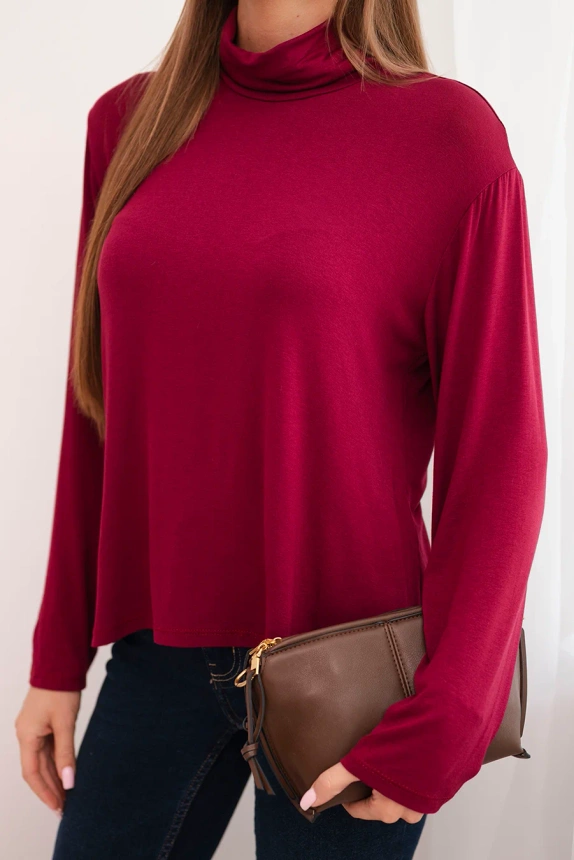 Women's viscose blouse with a turtleneck and long sleeves plum