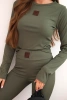 Moteriškas komplektas iš medvilnės su ilgomis rankovėmis ir kelnėmis legginsais khaki