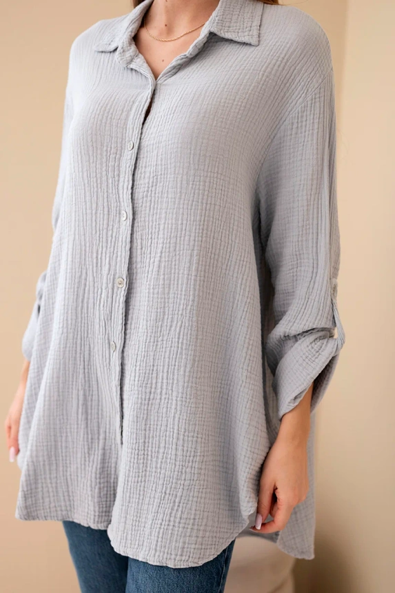 Bavlněná mušelínová košile Plus Size šedý