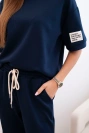 Women's viscose set with short sleeves and trousers navy blue