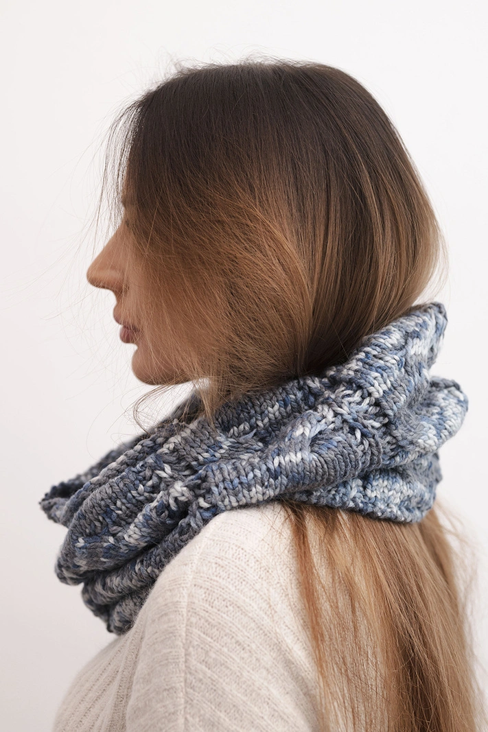 Damen Schal aus weichem Wollmaterial Winter KN25 grau+jeansblau