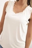 Women's viscose blouse with a frill at the neckline light beige