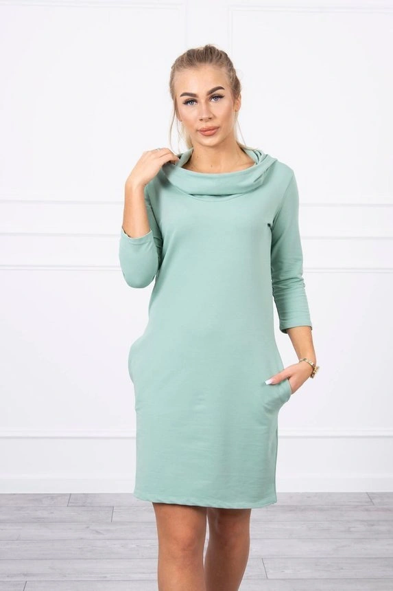 Kleid mit Kapuze und Taschen dunkel mint