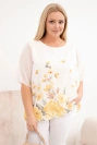 Women's plus-size short-sleeve blouse with floral print yellow