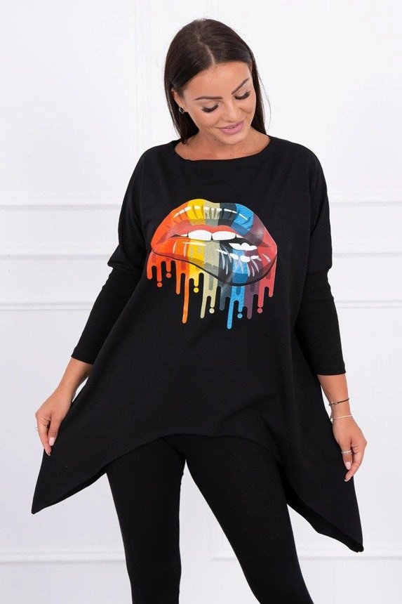 Blouse oversize with rainbow lips print black