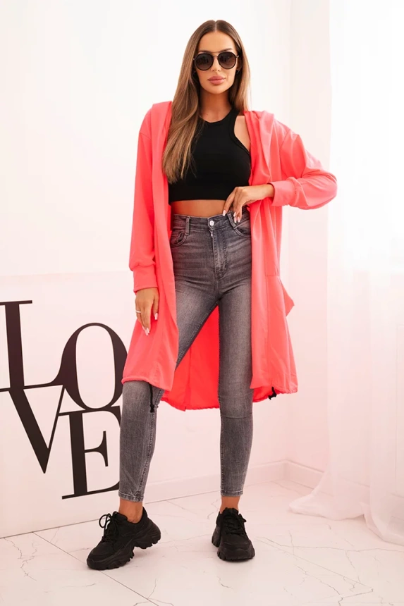 Übergroße Jacke mit Kapuze rosa neon