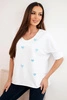 Women's cotton long-sleeve blouse with hearts white+blue