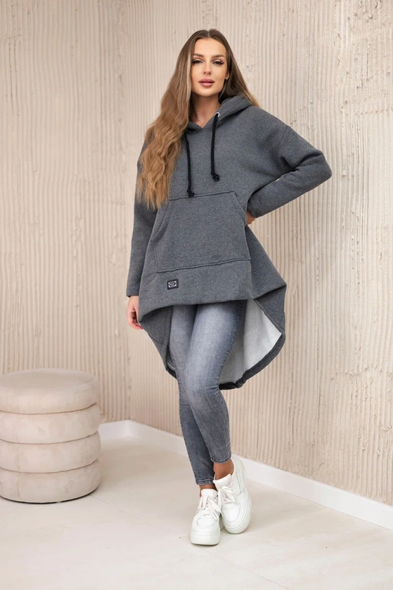 Padded sweatshirt with long back and hood graphite