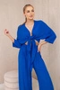 Viscose set blouse tied at the bottom + trousers cornflower blue 