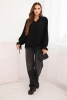 Women's viscose blouse with a V-neck and tie at the sleeves black