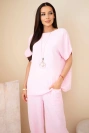 Set aus Viskose Bluse + Hose Bonbonrosa