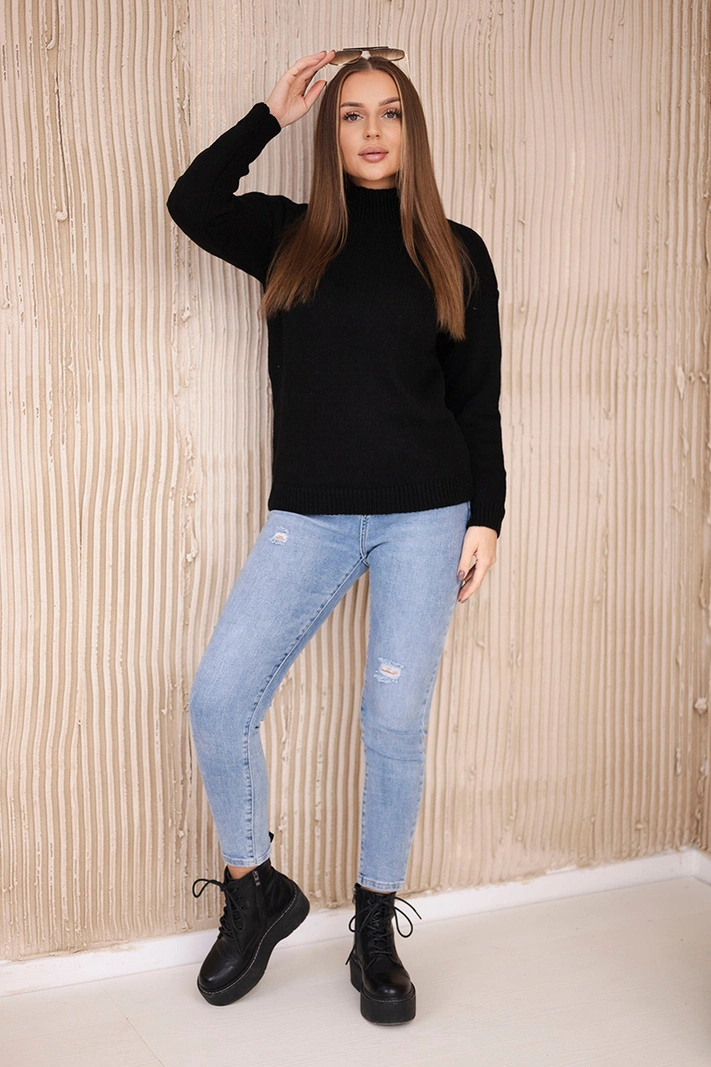 Halb-Rollkragenpullover schwarz