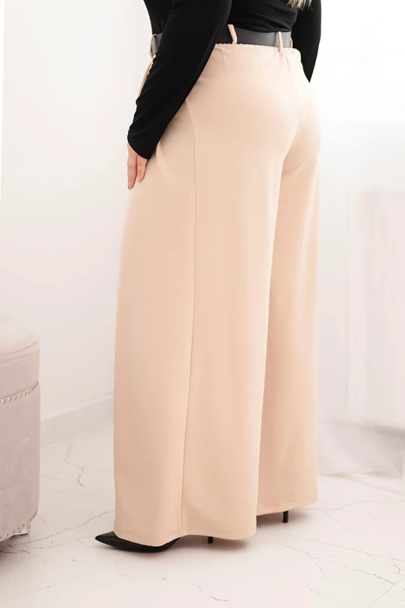 Dámske nohavice Plus Size so širokým nohavcom a pásom béžové