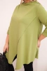 Dámská bavlněná blůza Plus Size asymetrická s ohrnutým rukávem olivová
