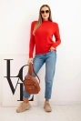 Women's sweater with a mock turtleneck made of soft knit red