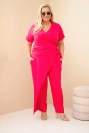 Dámský bavlněný overal Plus Size se zavazováním v pase fuchsiová