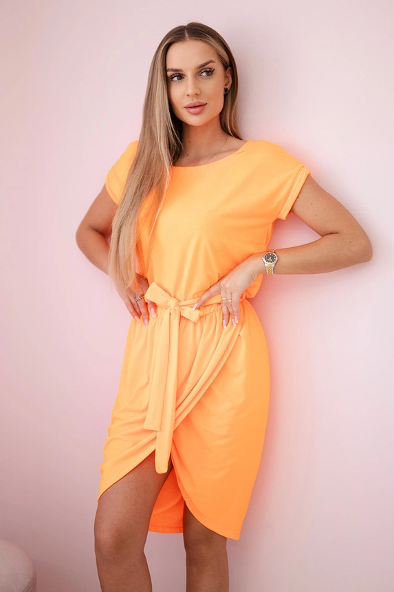 Tied dress with an envelope-like bottom orange neon