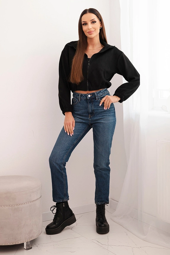 Suede zipper sweatshirt black