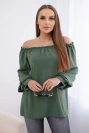 Španělská halenka s ozdobnými rukávy khaki